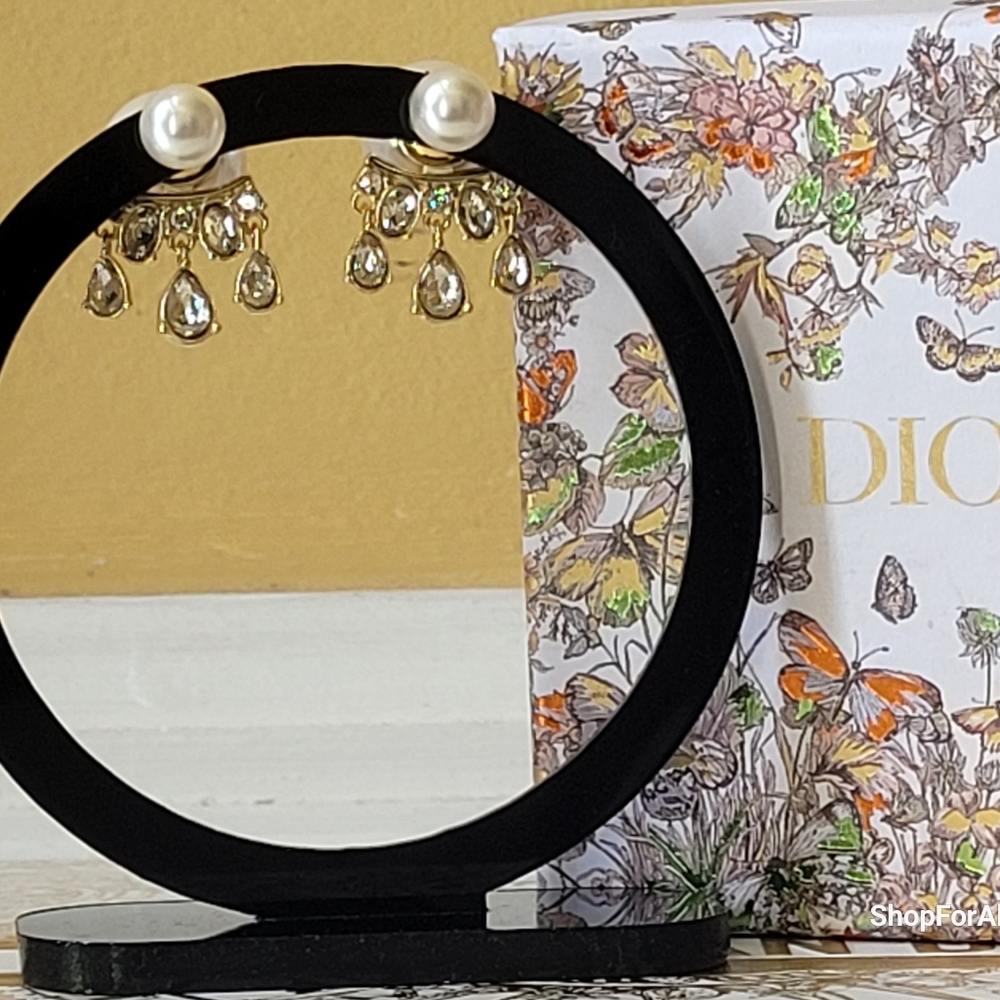 Dior Gold and White Logo Earrings - Picture 9 of 15